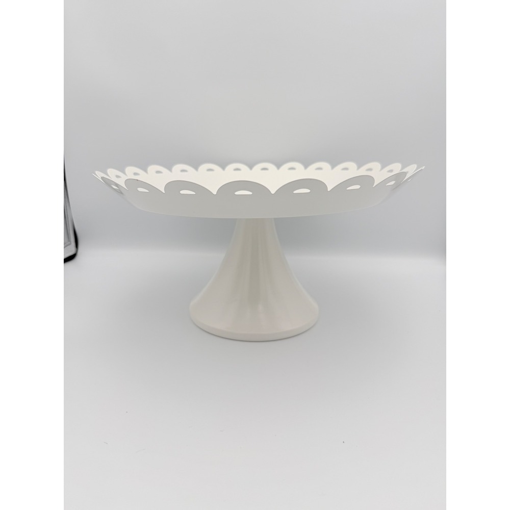 Cake Stand Spritz White Scalloped Edge Dessert‎ Stand Pedestal  12W 6H